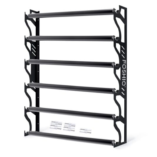FOSHIO Vinyl Roll Holder, Metal Vinyl Rack with Mounting Hardware Wall Mounted for Pulling 6 Rollers of Vinyl, Transfer Paper Tape, Wallpaper, Window Film, Garage Workshop, Rollers Not Included