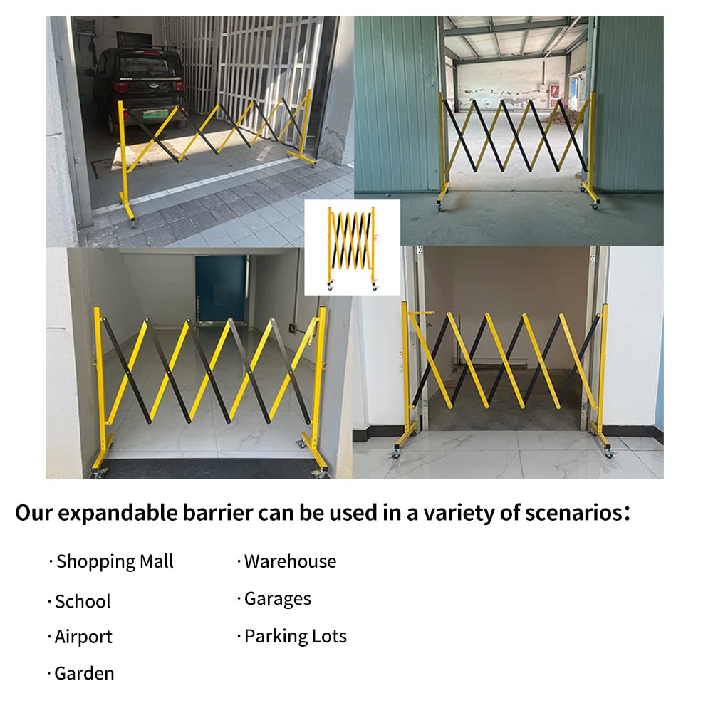 GYMTIME Easily Assembled Expandable Metal Barricade, 8 Feet, Portable Safety Barrier with Casters, Flexible Fence Mobile Barrier Gate, Adjustable Traffic Fence