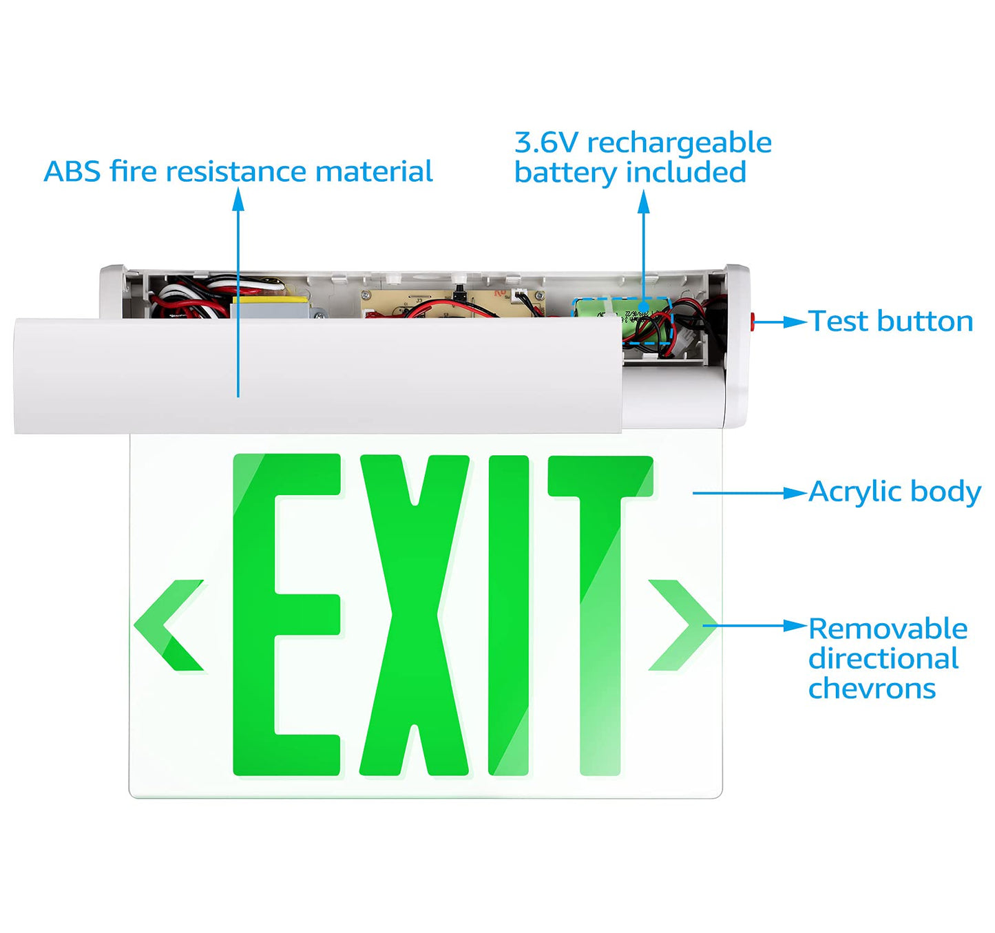 LEONLITE Green Emergency Exit Sign, UL 924, LED Edge Lit Exit Sign, Hardwired Exit Lights with Battery Backup, Double Sided, Rotating Acrylic Clear Panel, Top/Side/Wall Mount, AC 120/277V, Pack of 4
