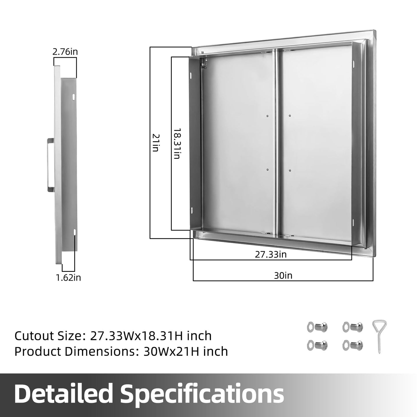 Outdoor Kitchen Doors- 30" W x 21" H - Stainless Steel BBQ Double Access Door,Flush Mount for Outdoor Kitchen and BBQ Island