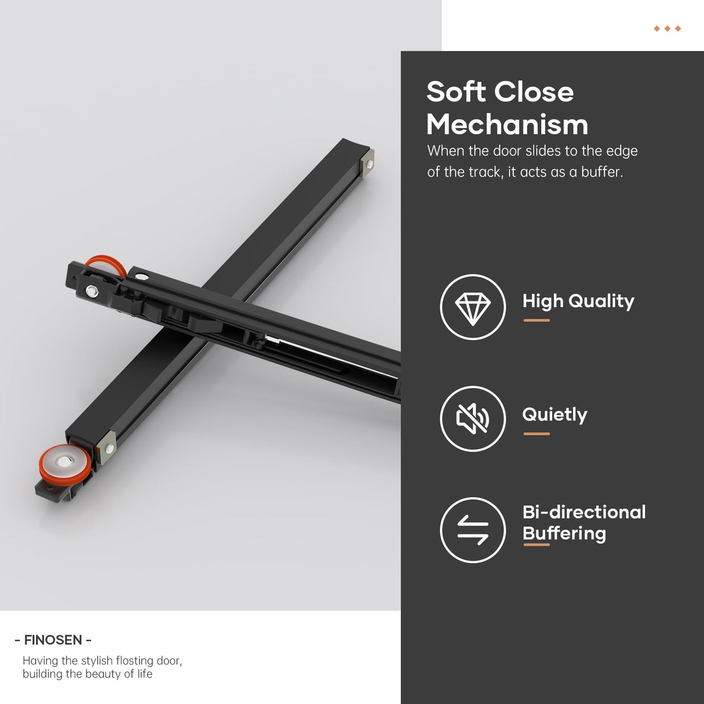 FINOSEN 32inch Concealed Sliding Barn Door Hardware with Soft Close Mechanism, Invisible Floor Track, Fit MIN Opening Width 24in, Wall Mount System, Aluminum(Door is not Included)