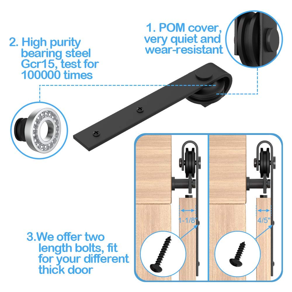 ZEKOO 8FT Super Mini Sliding Barn Door Hardware Kit for Double Door Cabinet, Small Barn Door Hardware Track Kit for TV Stand, Cupboards, Storage Cabinets, Wardrobes, J Shape Hanger (No Cabinet)