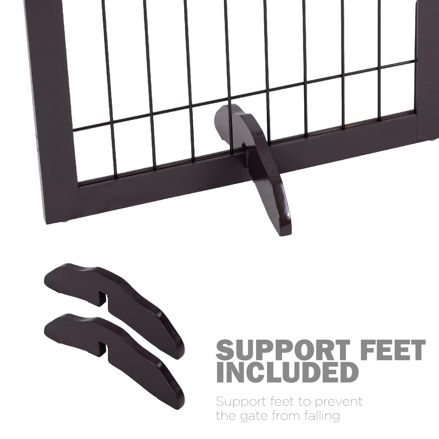 SPIRICH 96-inch Extra Wide 30-inches Tall Dog Gate with Door Walk Through, Freestanding Wire Pet Gate for The House, Doorway, Stairs, Pet Puppy Safety Fence, Support Feet Included(Espresso)