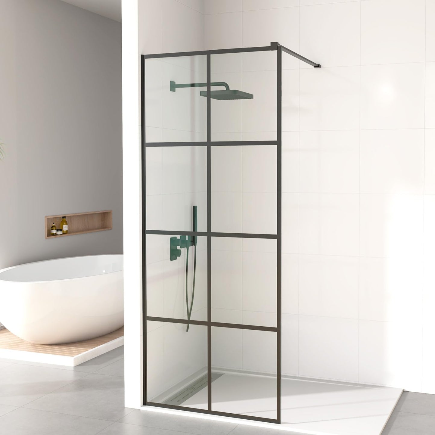 Mainzel 24" W x 76" H Fixed Shower Glass Panel, Frameless 3/8" ANSI Tempered Glass Panel with Easy Clean Guard Coating, Modern Design Bathroom Shower Screen, Matte Black