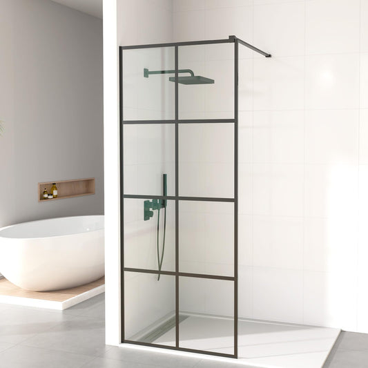 Mainzel 24" W x 76" H Fixed Shower Glass Panel, Frameless 3/8" ANSI Tempered Glass Panel with Easy Clean Guard Coating, Modern Design Bathroom Shower Screen, Matte Black