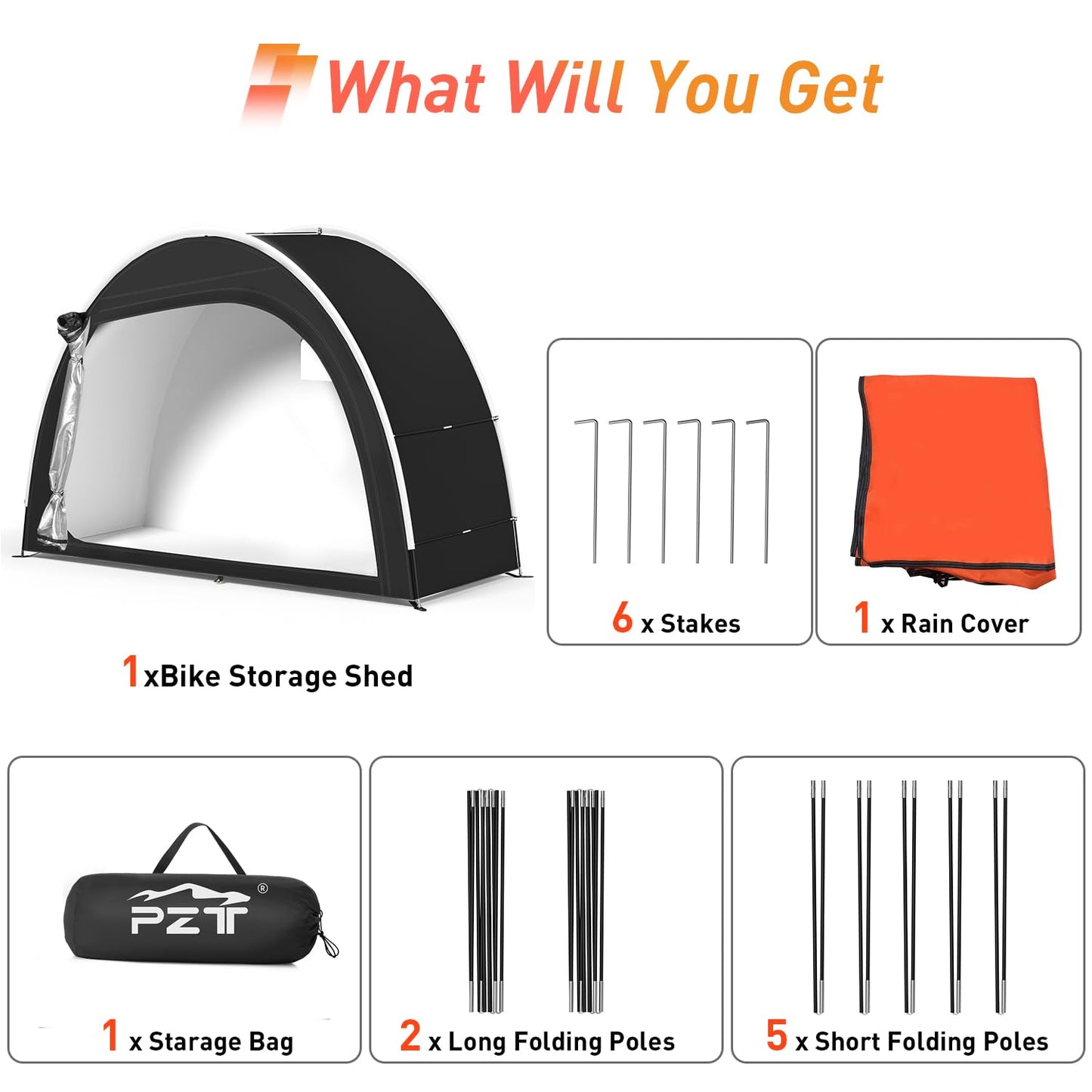 PZT Upgraded Bike Tent with Rain Cover, Portable Outdoor Storage Shed for 2-3 Bikes, 210D Oxford Fabric PU4000 Waterproof, Bike Shed/Bike Cover for Motorcycles, Garden Tools, Lawn Mower