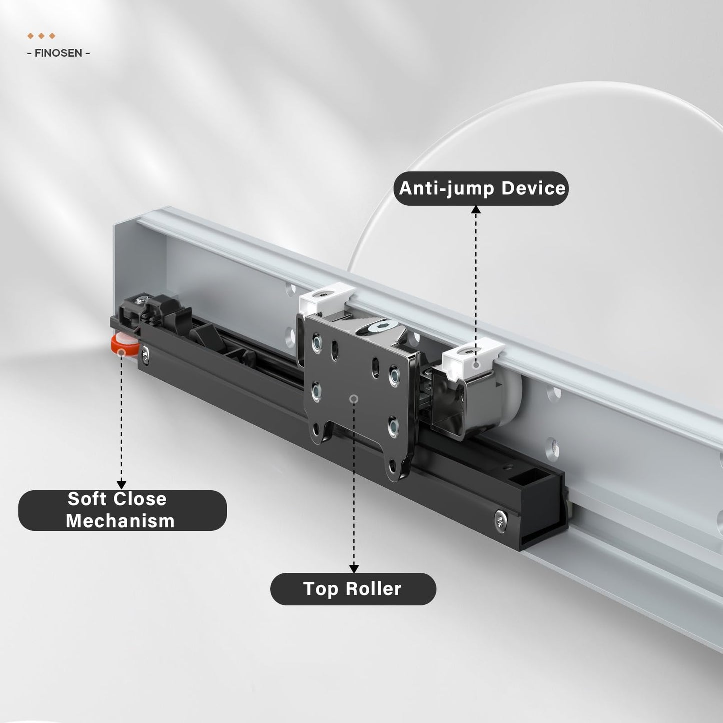 FINOSEN 32inch Concealed Sliding Barn Door Hardware with Soft Close Mechanism, Invisible Floor Track, Fit MIN Opening Width 24in, Wall Mount System, Aluminum(Door is not Included)