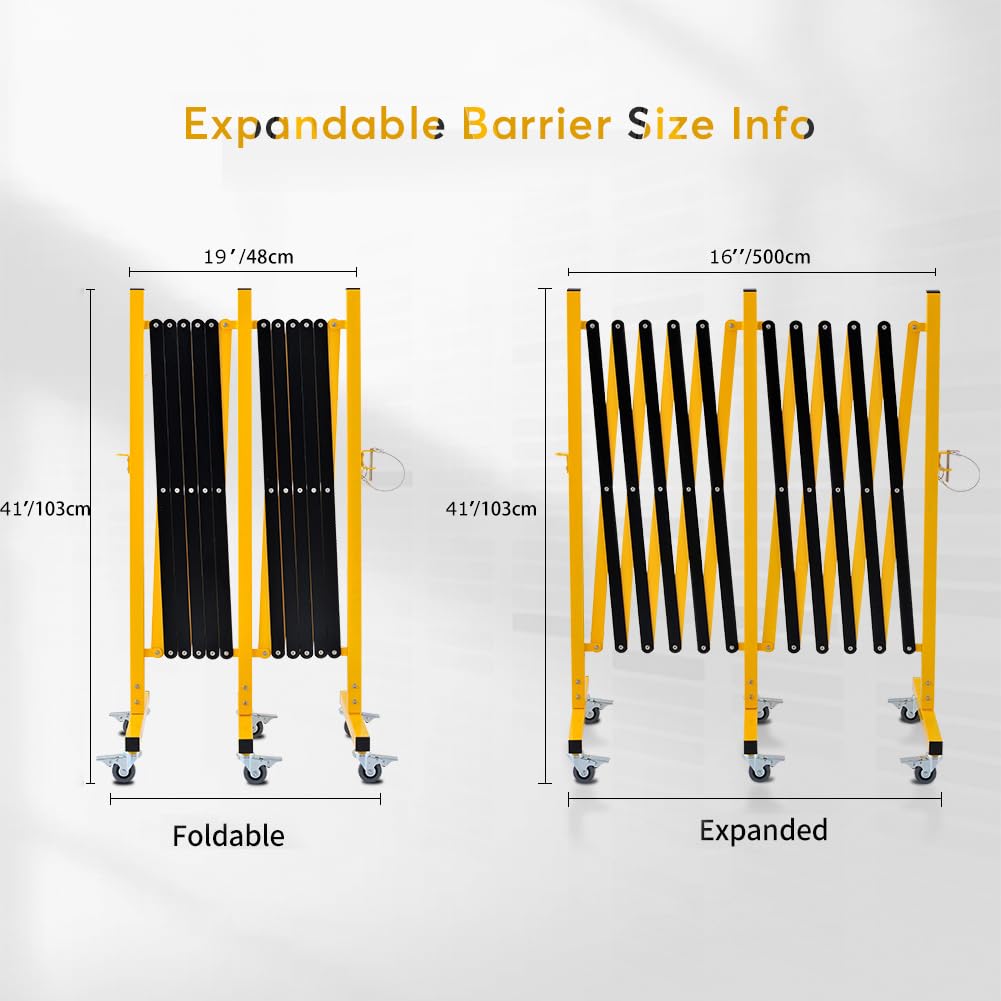 GYMTIME Industrial Expandable Metal Barricade, 16 Feet, Easily Assembled Safety Barrier with Casters, Flexible Mobile Retractable Gate, Adjustable Traffic Fence
