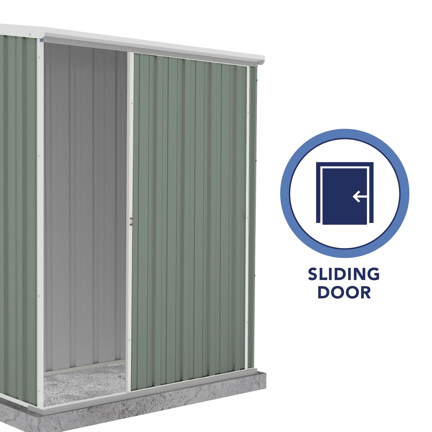 Absco EZI Slider 5 Ft. x 3 Ft. DIY Galvanized Steel Outdoor Skillion Roof Storage Shed with Single Sliding Door, Ideal for General Lawn Garden Tools, Surfmist