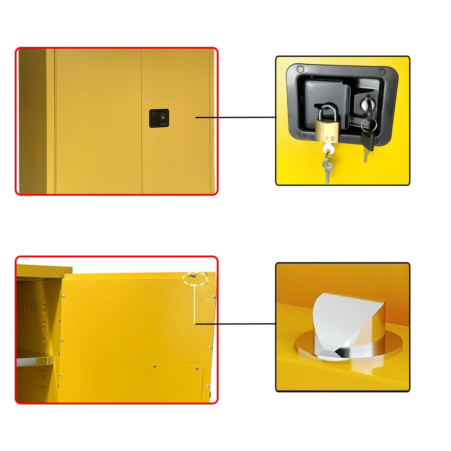 koxuyim Industry Safety Fireproof Cabinet 65.2" H Explosion Proof Double Wall Construction Cold-Rolled Steel 45 Gal Flammable Safety Cabinet for Industrial, 2 Adjustable Shelves (65.2H x 43W x 18D)
