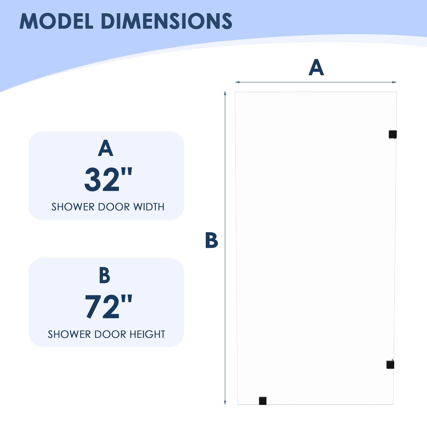 32" W x 72" H Fixed Shower Glass Panel, 3/8” 10mm Single Frameless Shower Doors for Walk in Shower with Clear Tempered Glass Explosion-Proof Film for Bathroom, Matte Black