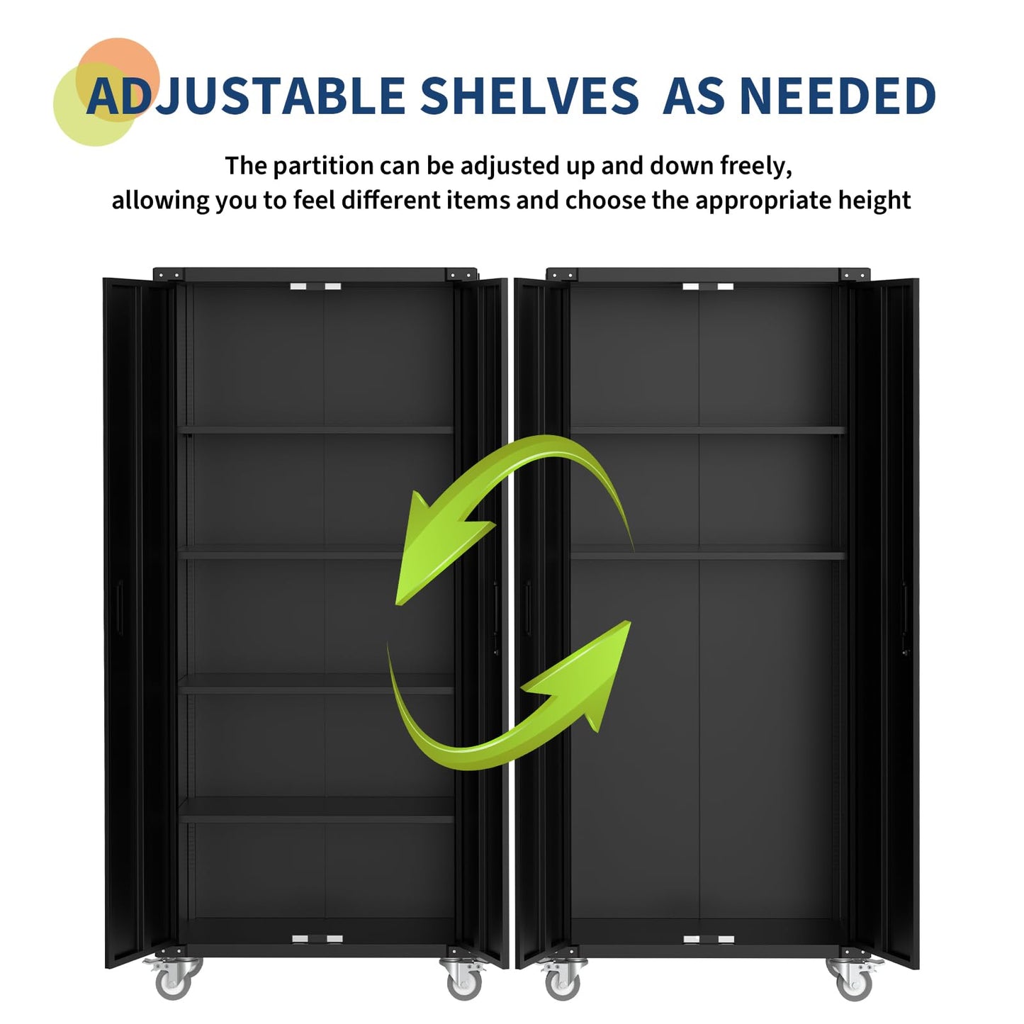 Garage Storage Cabinet 72 in Locking w/Wheels & Pegboard | Heavy-Duty Steel w/ 4 Adjustable Shelves | Workshop Home Office Organizer, Black