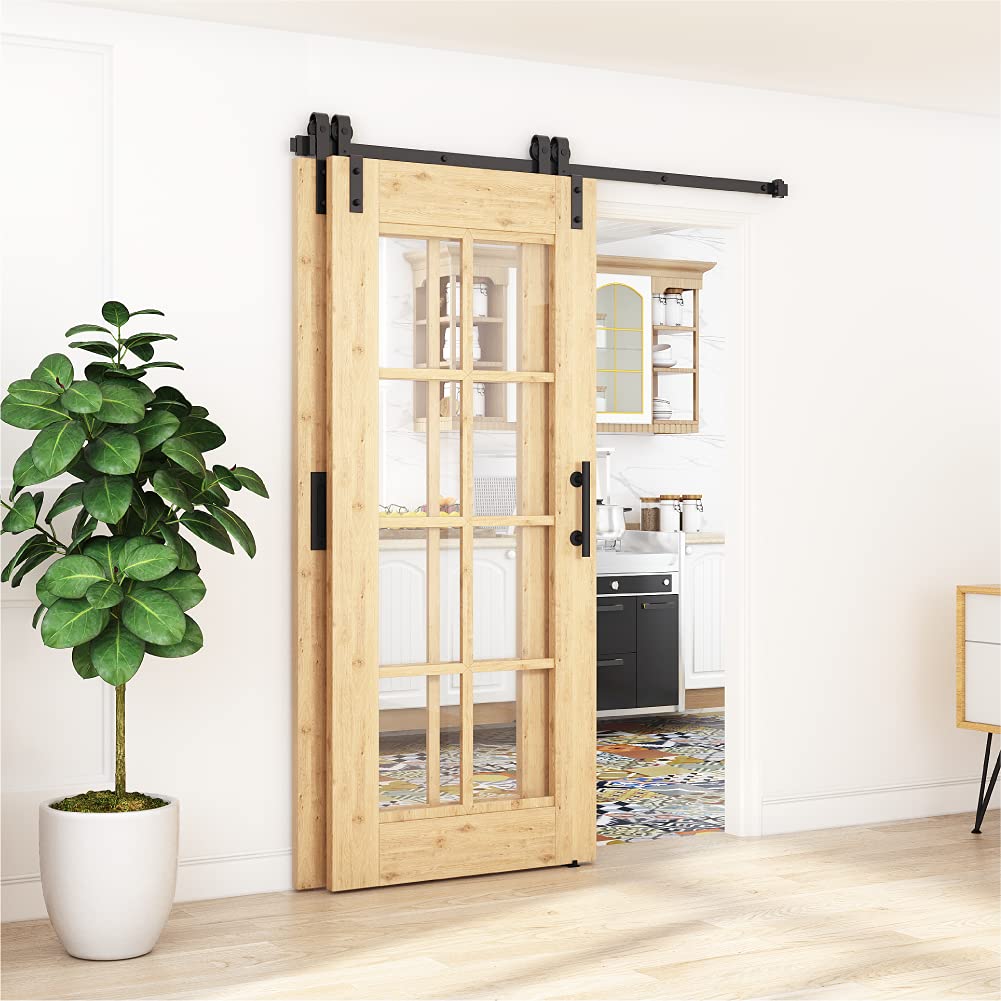 ZEKOO 5 FT Bypass Barn Door Hardware Kit, Single Track, Double Wooden Doors Use, Flat Track Roller, Low Ceiling (5 FT Single Track Bypass)