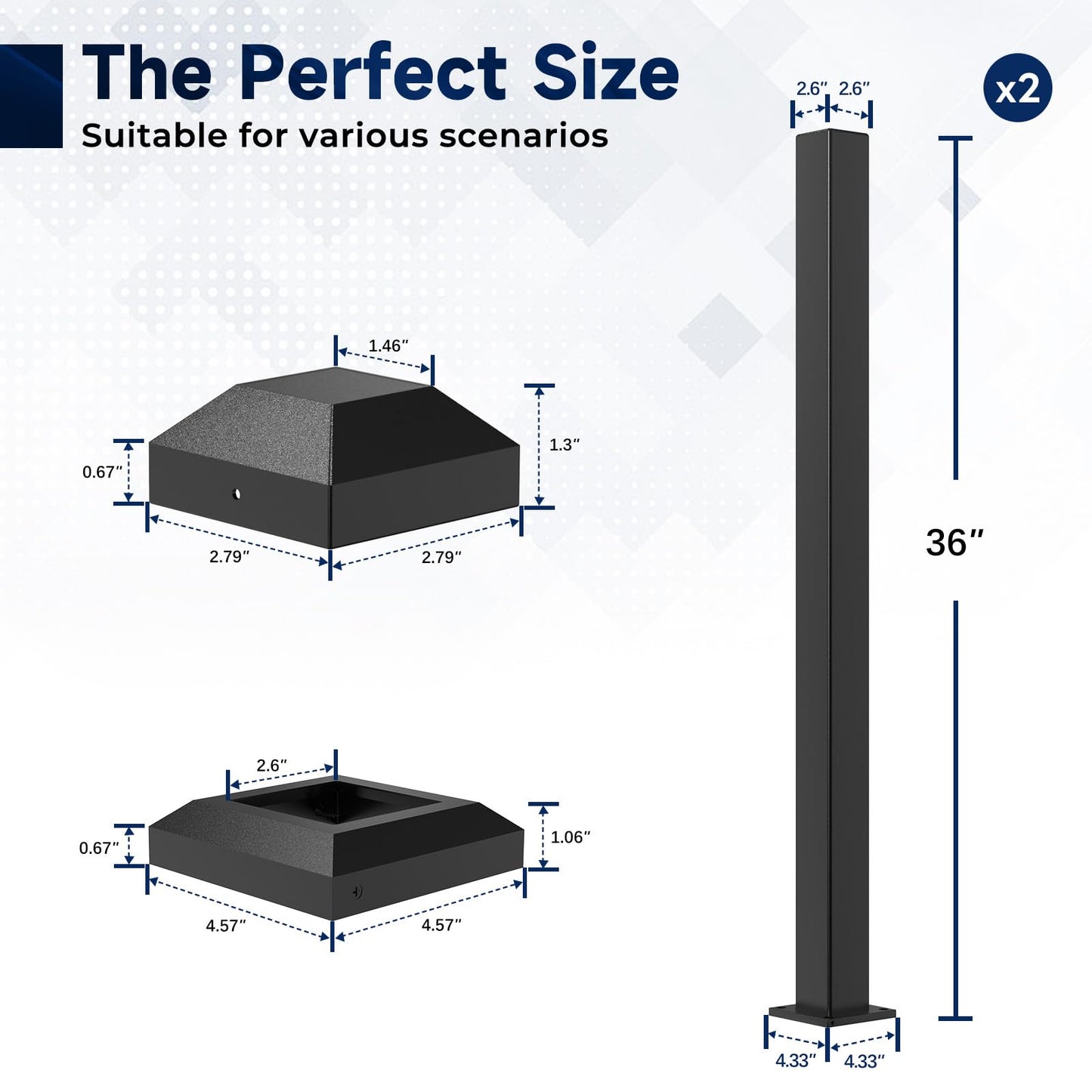Egadis 2.56 in. x 2.56 in. x 39 in. Aluminum Railing Post, Porch and Deck Railing Post with Screws, Textured Outdoor AAMA 2604 Powder-Coat Finish Stair Post for Decks, Porches & Balconies (2 Post)