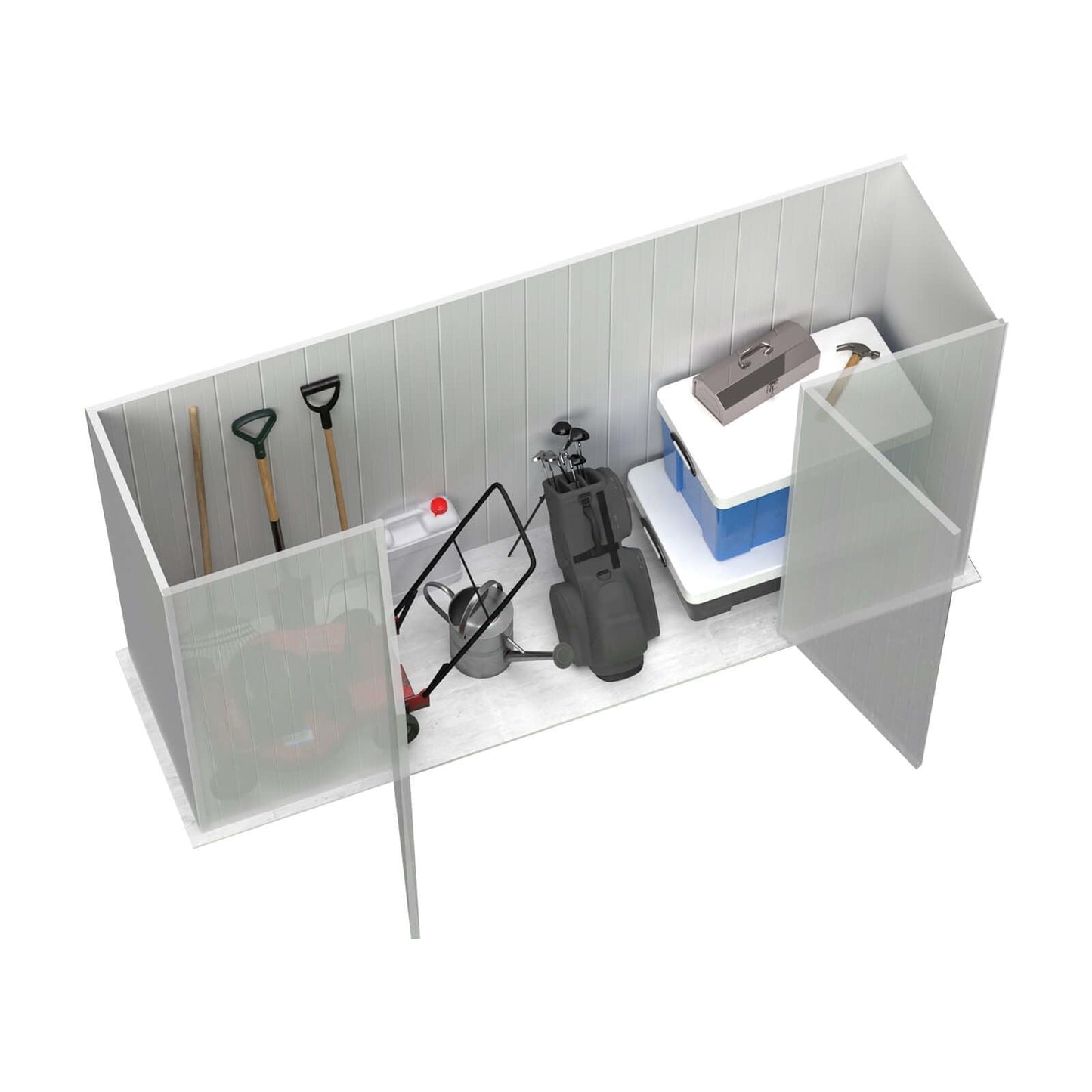 ABSCO Space Saver Metal Garden Shed 10 Ft. x 2.5 Ft .Galvanized Steel and Aluminum Small-Sized DIY Tool, Outdoor Equipment, and Bikes Storage Building in Surfmist