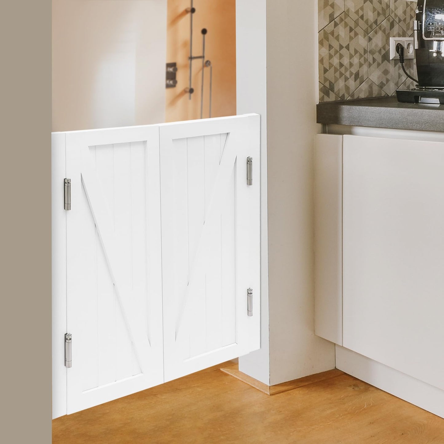 Swinging Doors, Interior Saloon Partition Doors with Stainless Steel Hinges, Wood Cafe Door, Auto Close Two-Way Open Half Door for Hallway Kitchen Bar Porch Pub Entrance (White, 31.5x35.43in)