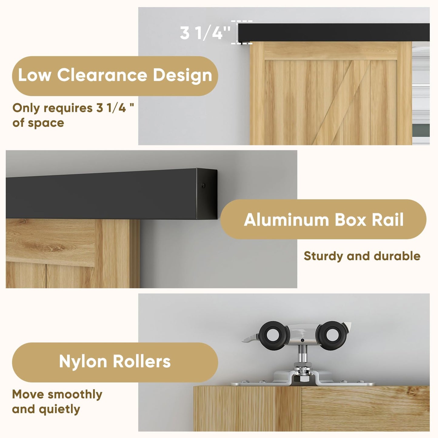 Barnsmith 5FT Barn Door Hardware Track Kit with Handles, Low Clearance Sliding Door Hardware, Aluminium Alloy Box Rail, Black (Door Panel No Indued)