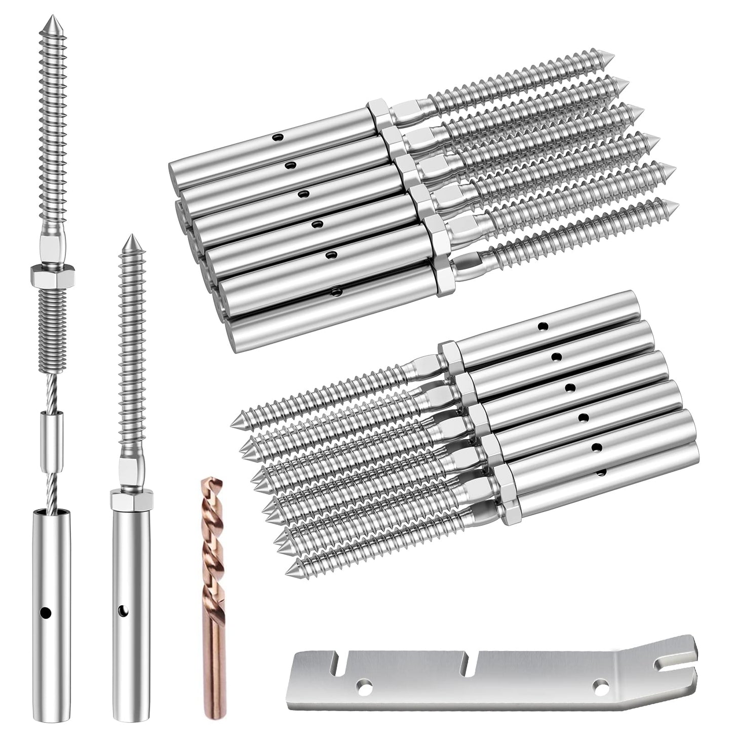 BLIKA 10 Pair 1/8" Invisible Crimp Cable Railing Swage Lag Screws, Right&Left Swage Lag Screws for Stair Cable Railing System, T316 Stainless Steel, Cable Railing Hardware, Invisible Crimp Fitting