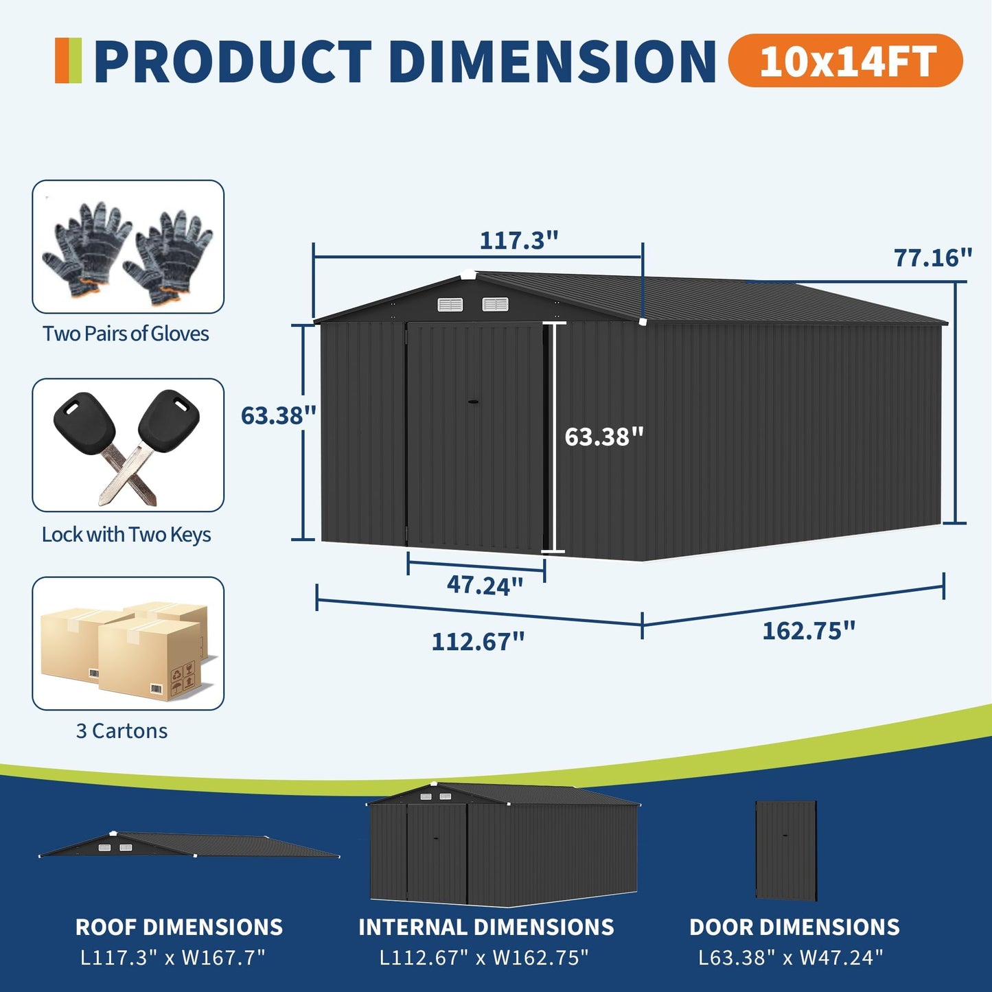 10x14 FT Outdoor Storage Shed, Weatherproof Outdoor Metal Storage Shed, Galvanized Steel Garden Shed with Lockable Doors & Vents, Heavy Duty Sheds & Outdoor Storage for Backyard Lawn Equipment and Bik