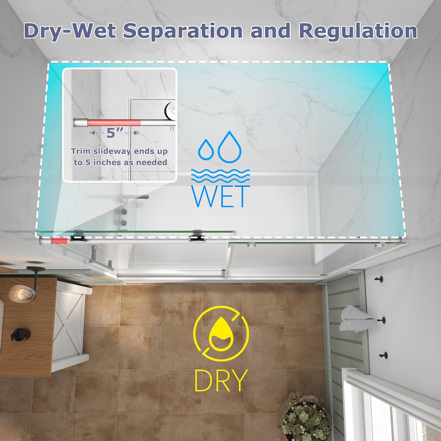 EPXMKX 55"-60" W x 63" H Bathtub Soft Closing Sliding Shower Door,Water Repellent Frameless Tub Shower Door with 5/16" (8mm) Nano Explosion-Proof Film Transparent Glass (Brushed Nickel 60" Wx63 H)
