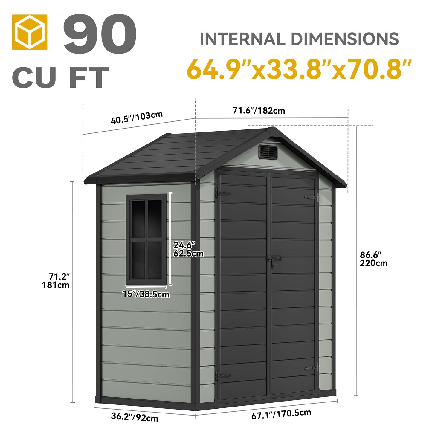 DWVO 6x4 FT Outdoor Storage Shed with Reinforced Floor, Resin Storage Shed with Lockable Door, Window and Vents, Waterproof Plastic Tool Storage for Garden Backyard Patio