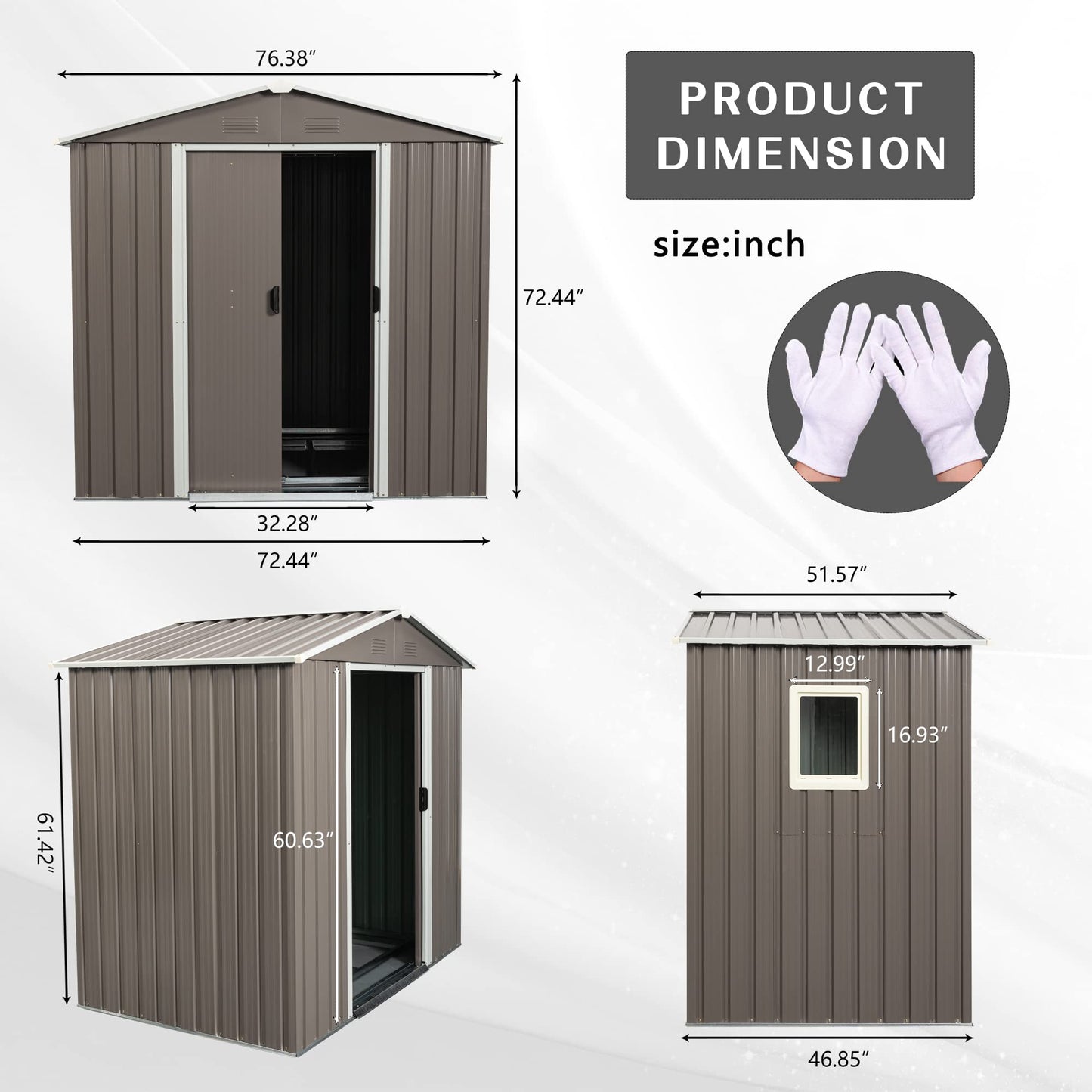 6FT x 5FT Outdoor Storage Shed, Heavy Duty Galvanized Steel Garden Shed with Sliding Lockable Doors, Punched Vents & Foundation Kit, Weather Resistant Metal Tool Shed for Backyard,Gray with Window