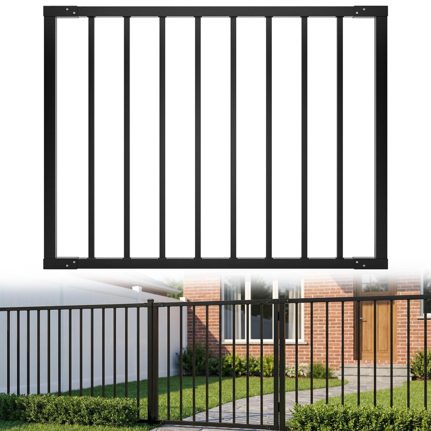 Deck Fence Gate Outdoor 32.5" Hx48 W Heavy Duty Steel Anti-Rust Door with Customizable Width, Metal Gate for Residential, Yard, Patio(No Hinge)