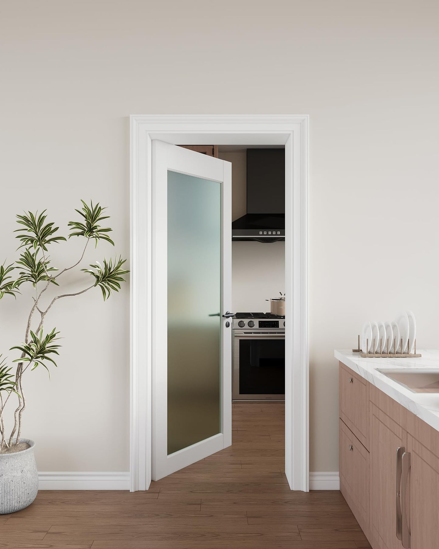 28"x 80" 1-Lite Frosted Glass French Interior Slab Door, Solid Core Wood with MDF Door Panel for Bedroom Closet Laundry Pantry Bathroom White Pre-Finished Surface Paintable, w/o Hardware