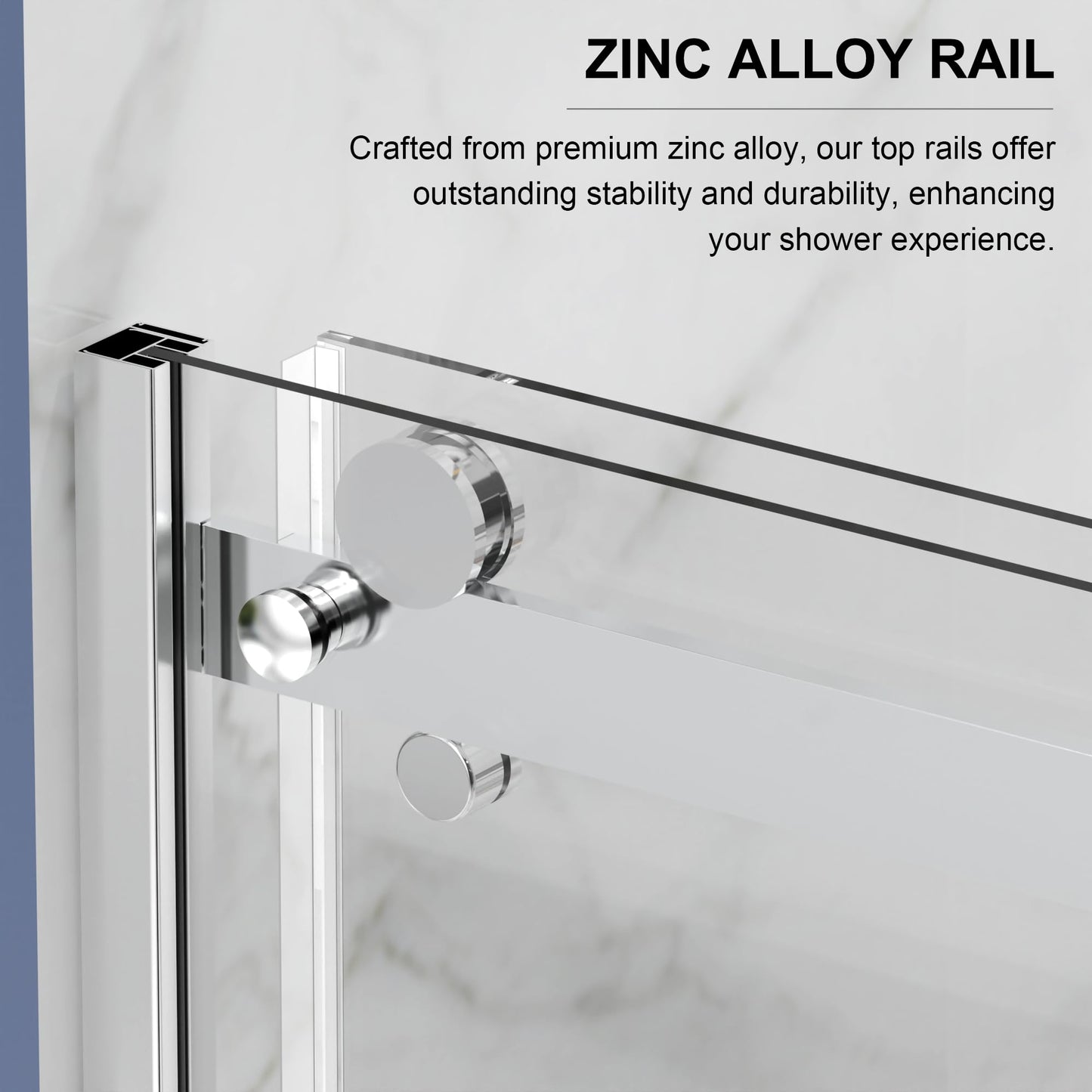 Bathenum Frameless Sliding Shower Door, 1/4 inch (6mm) Thick Clear Tempered Glass Shower Door with Zinc Roller Silent Slide System, Stainless Steel Handle (Chrome, 60" x 72")