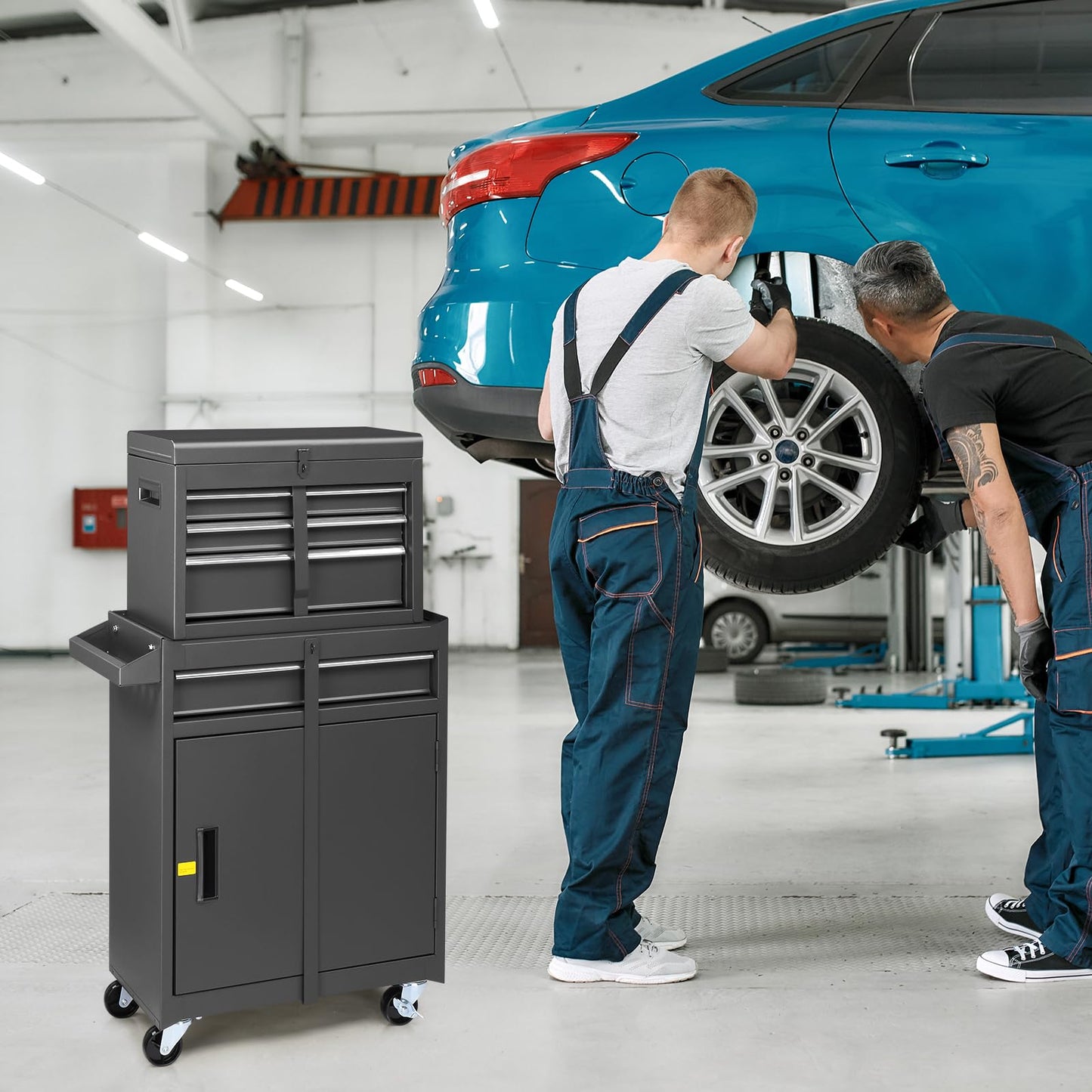 Winado 4-Drawer Rolling Tool Chest with Wheels & Lock, Tool Box with Large Storage Cabinet and Adjustable Shelf, Removable Portable Top Box for Garage, Warehouse, Factory
