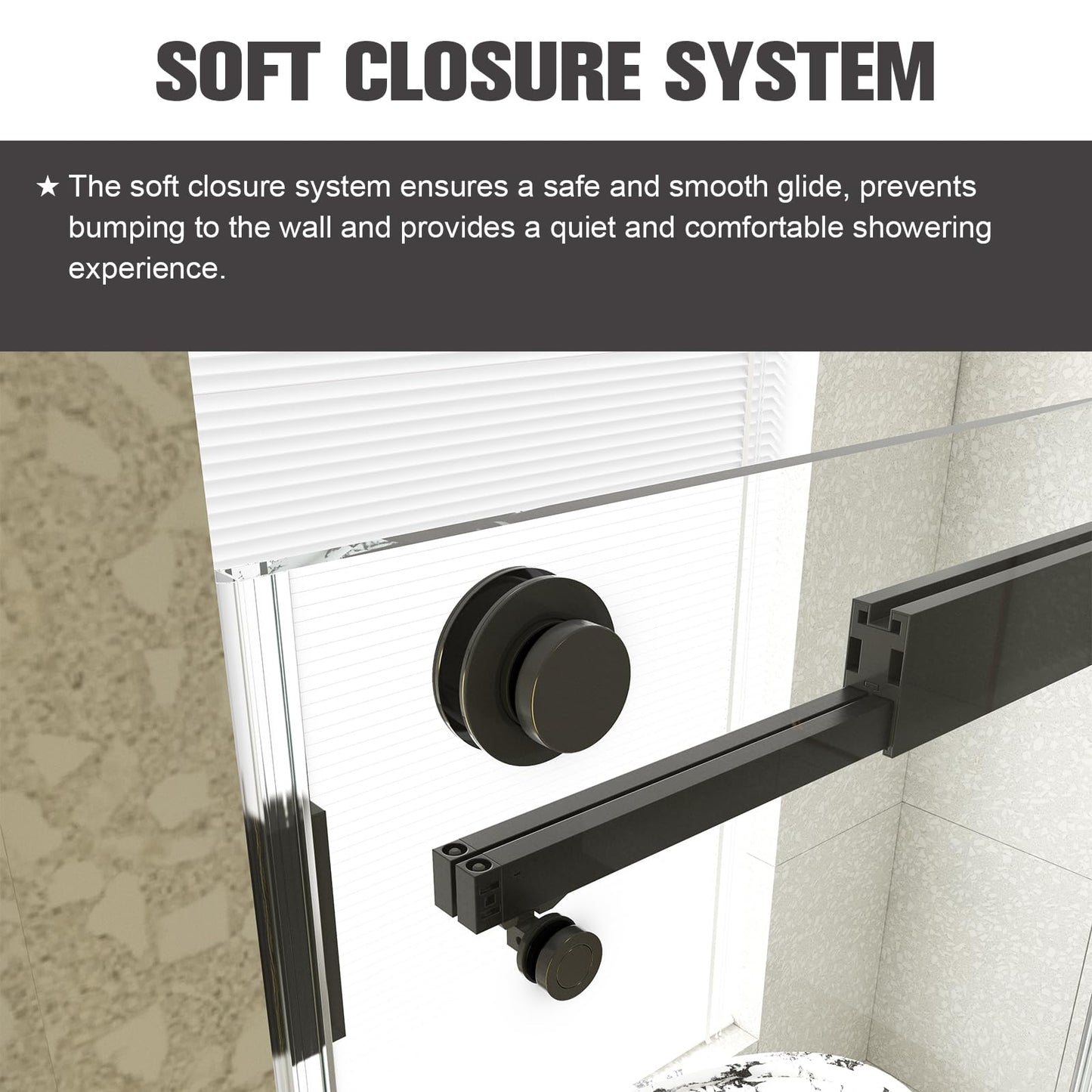 56-60" W x 76" H Sliding Frameless Soft-Close Shower Door, Glass Shower Door with Premium 3/8 Inch (10mm) Thick Tampered Glass, Matte Black Finish