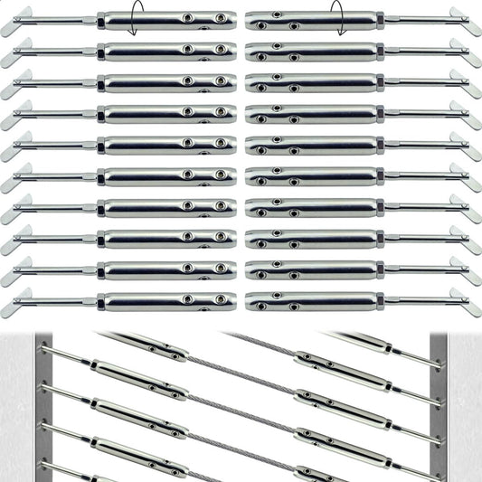 Iutuuk Swageless Tensioners for Metal Posts Cable Railing Hardware Kit, for 3/16 Stainless Steel Cable Rrailing System, Adjustable Angle Swageless Drop Pin Tensioners Left & Right 10 Pairs