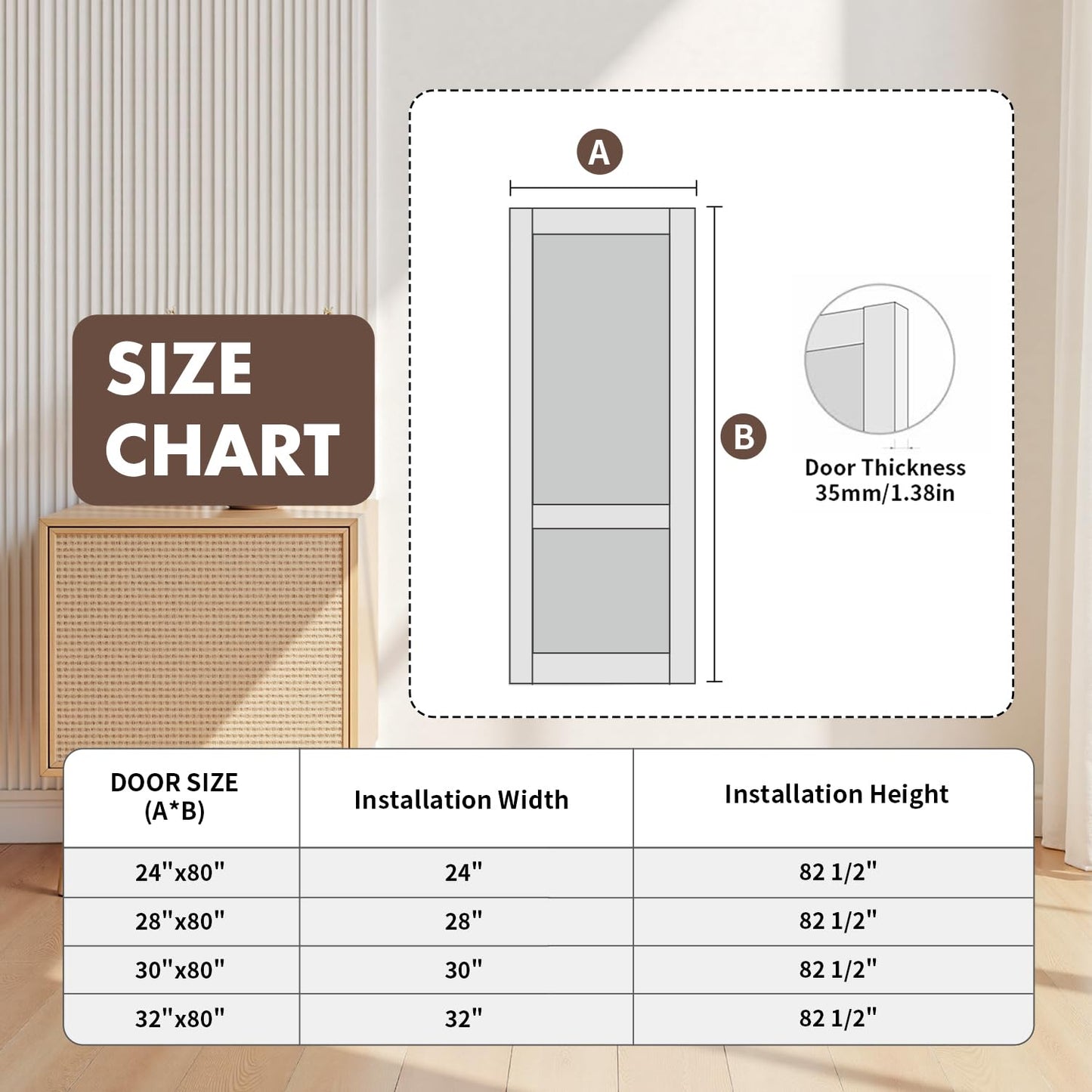 LetLuck 30"x 80" French Door Panels with a 2-Panel Design, Ideal for Closets, Storage Rooms, Bathrooms, Offices, and Interior Room Door - Solid Core Composite Material, No Hardware Included