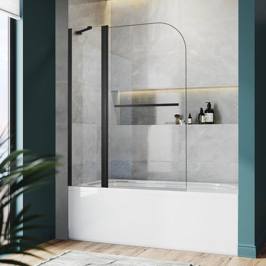 Bathroom Shower Glass Door, Tub Shower Glass Door 43”*58” Screen Panel Tempered Glass, Frameless Pivot Shower Door Matte Black with Handle