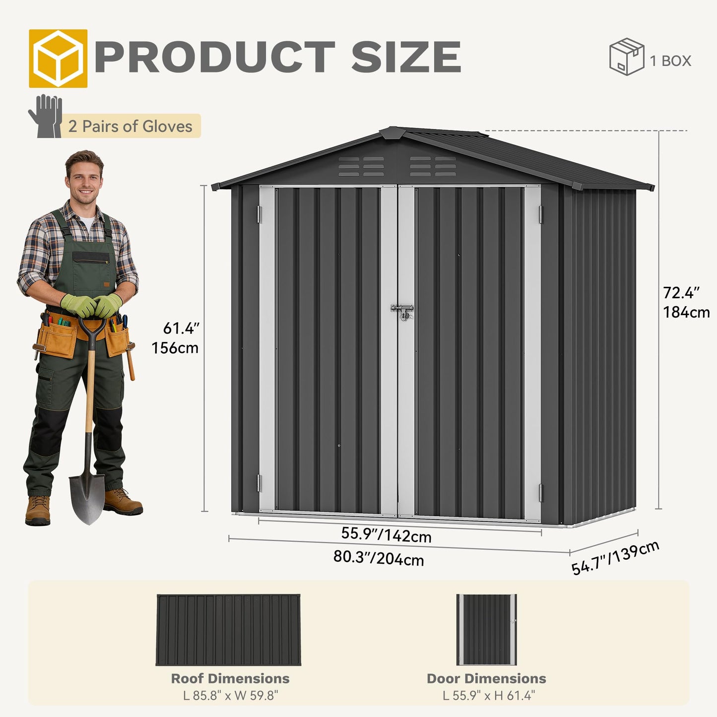 DWVO 6x4ft Metal Outdoor Storage Shed, Lockable Tool Storage Sheds, Oversized Steel Garden Sheds with Sloped Roof for Backyard, Patio, Garage, Lawn, Dark Gray