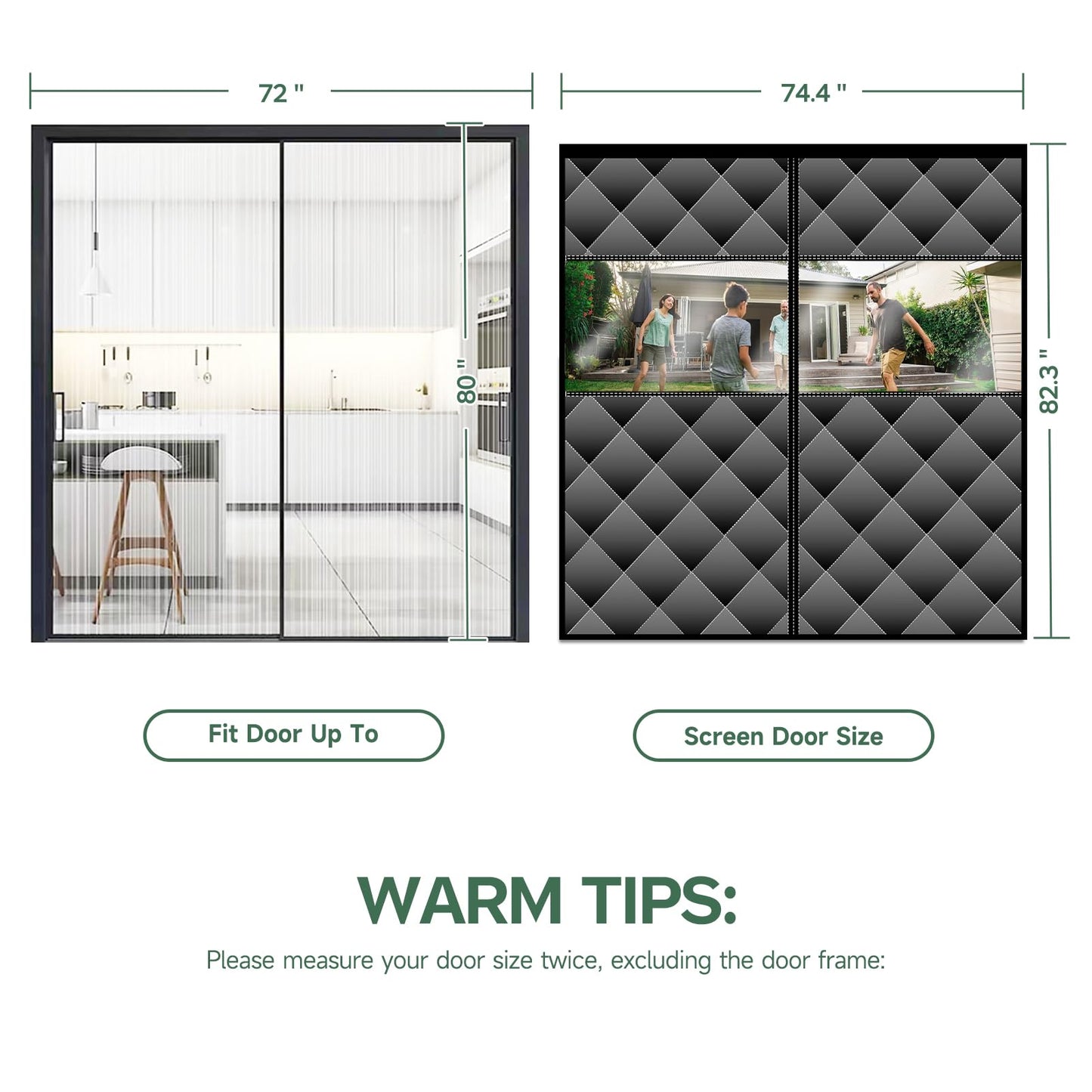 Magnetic Thermal Insulated Door Curtain with Visible Windows, Thicken Polyester Fiberfill & Durable Oxford Fabric, Hands Free Windproof Door Screen, Fit Doors Size Up to 72 x 80 Inch, Black