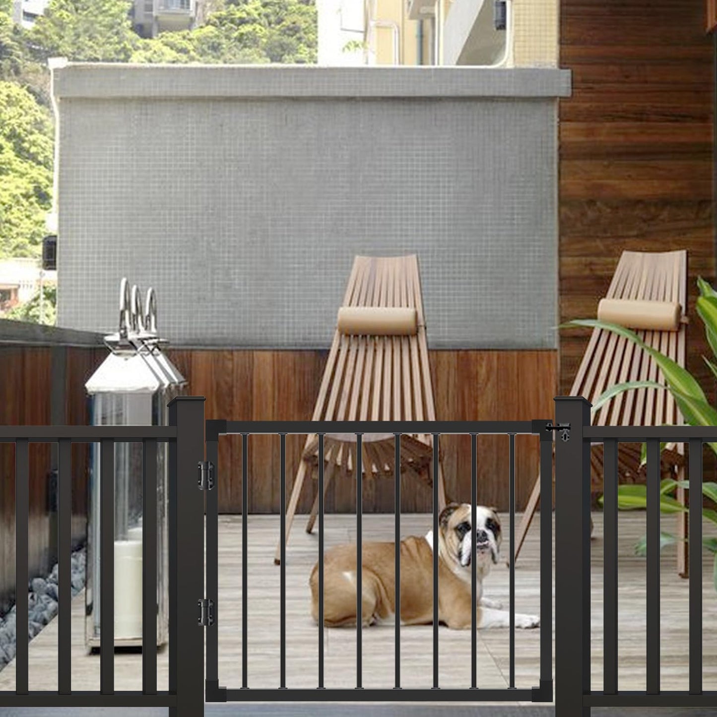 SunCrafts Deck Fence Gate Outdoor, 32''H Gate for 36''H Deck, Black Heavy Duty Steel Anti-Rust Door with Customizable Width (Up to 48"), Metal Gate for Residential, Yard, Patio(No Hinge)