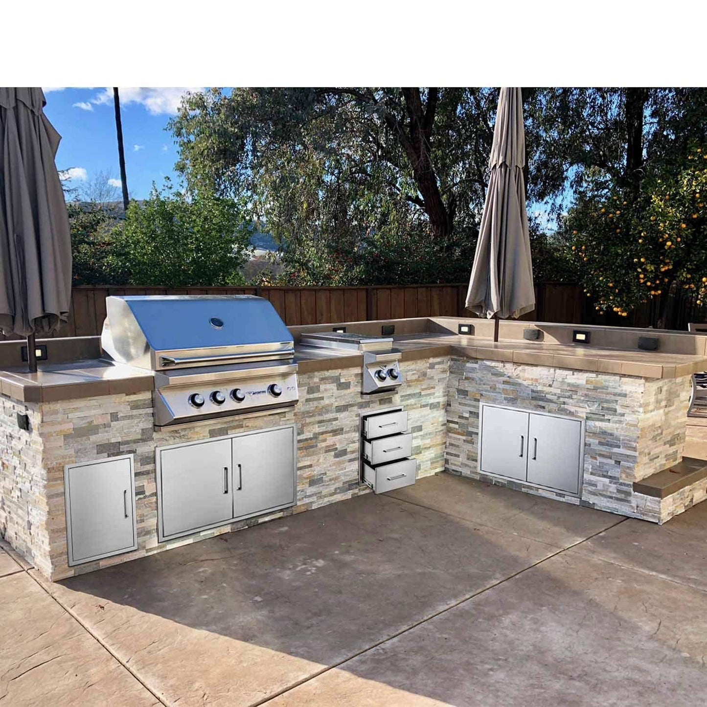 Outdoor Kitchen Doors- 30" W x 21" H - Stainless Steel BBQ Double Access Door,Flush Mount for Outdoor Kitchen and BBQ Island