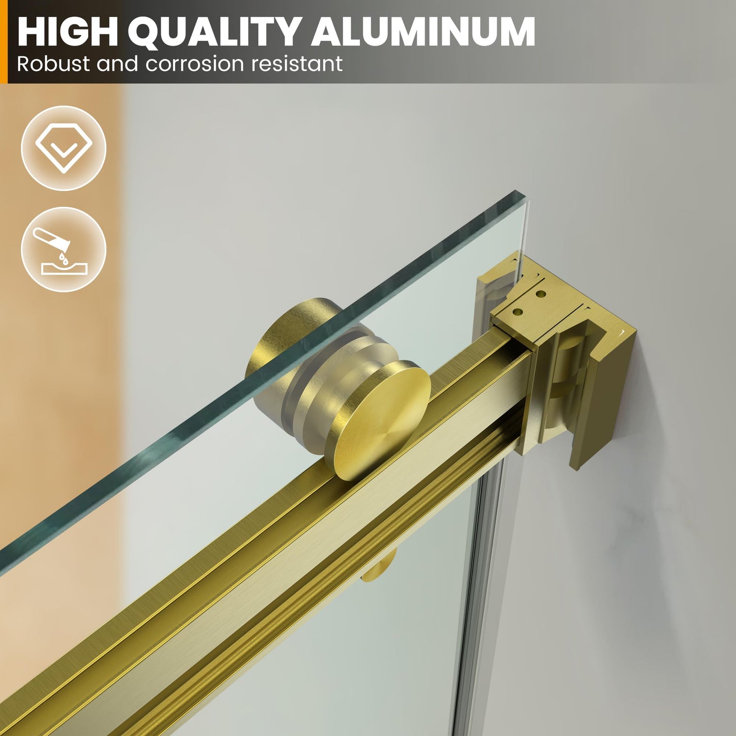 Bathroom Double Sliding Shower Door, 64" W × 76" H Frameless Shower Enclosure with 5/16"(8mm) Clear Tempered Glass Door, Brushed Gold Hardware, for Walk-in Bathroom