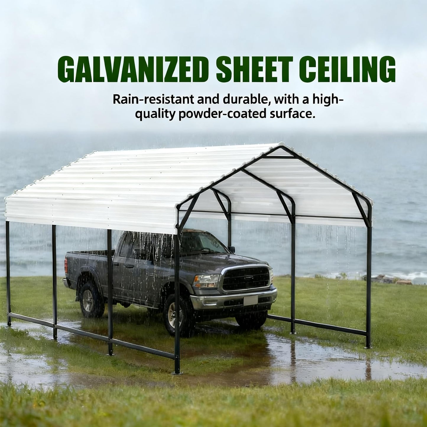 SAILARY Metal Carport 10x15 ft Heavy Duty Car Port Outdoor Canopy Steel Roof All-Weather Multi-Use Garage Shelter for Car, Boat, Tractor and Truck