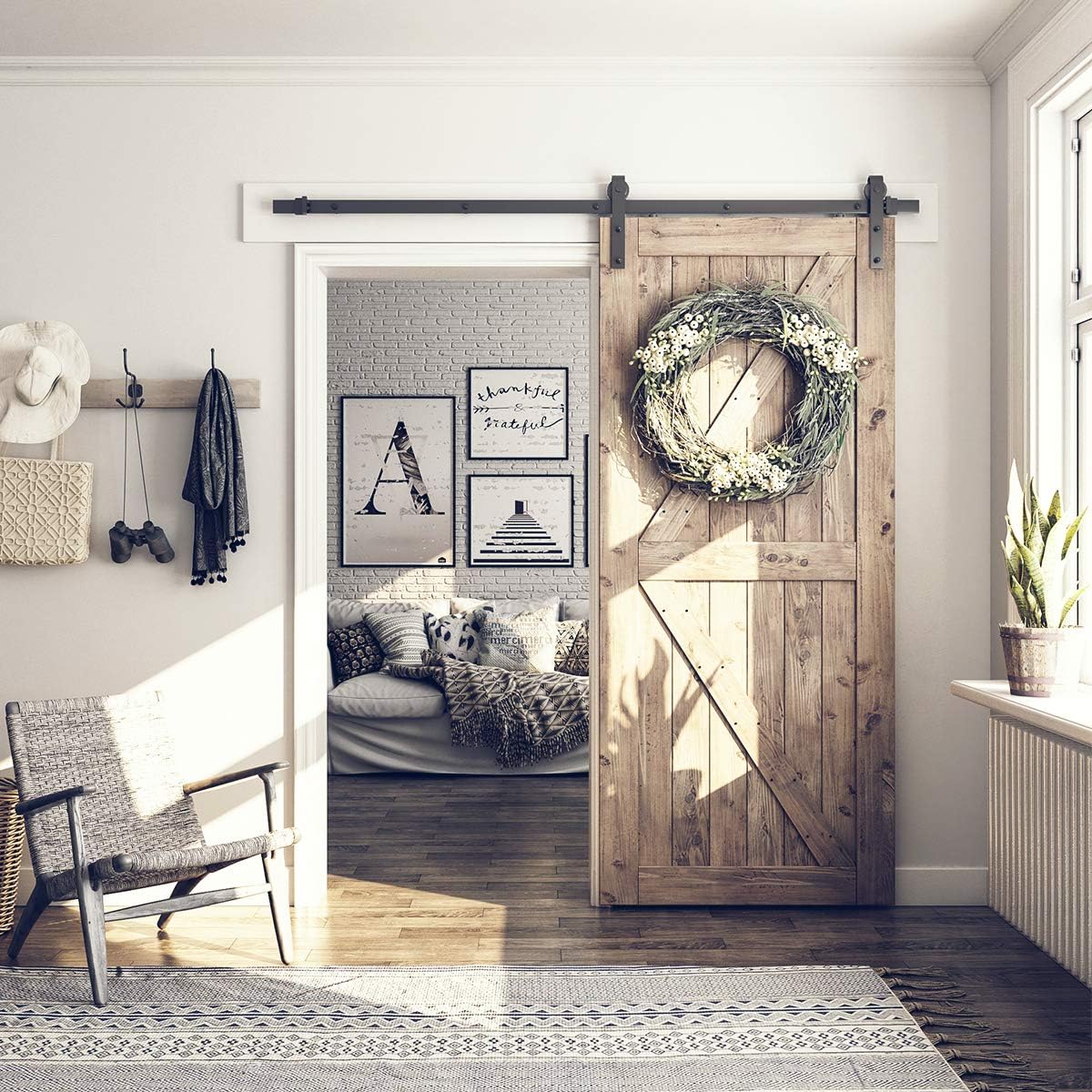 SMARTSTANDARD 6.8FT Barn Door Hardware Kit, Sliding Barn Door Track -Smoothly and Quietly -Easy to Install -Includes Step-by-Step Installation Instruction Fit 40" Wide Door Panel (J Shape Hanger)