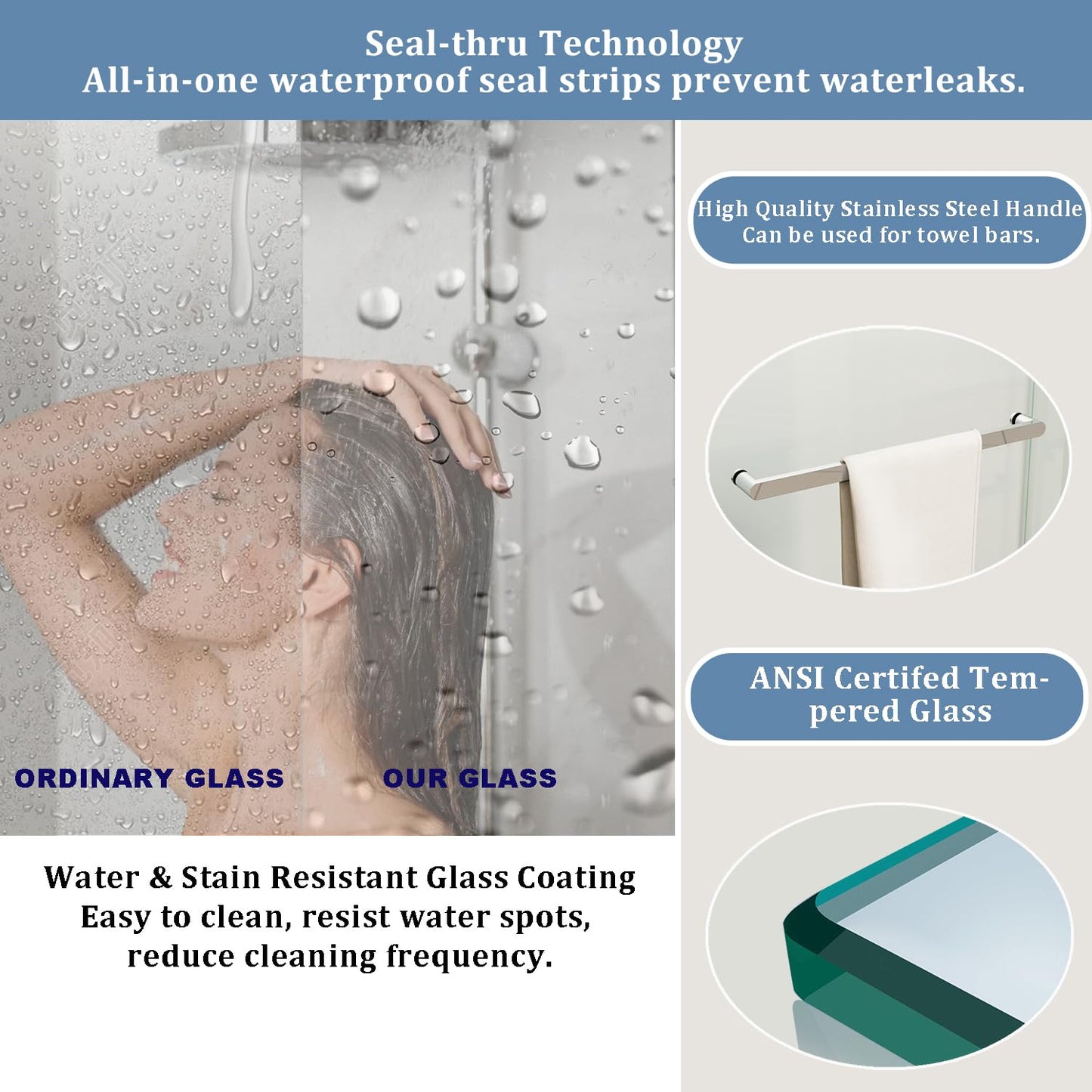 YINVANI Shower Door, 67-72" W x 76" H, SGCC-Certified 3/8" (10mm) Clear Tempered Glass, Frameless Double Sliding Shower Door, Stainless Steel Chrome Finish
