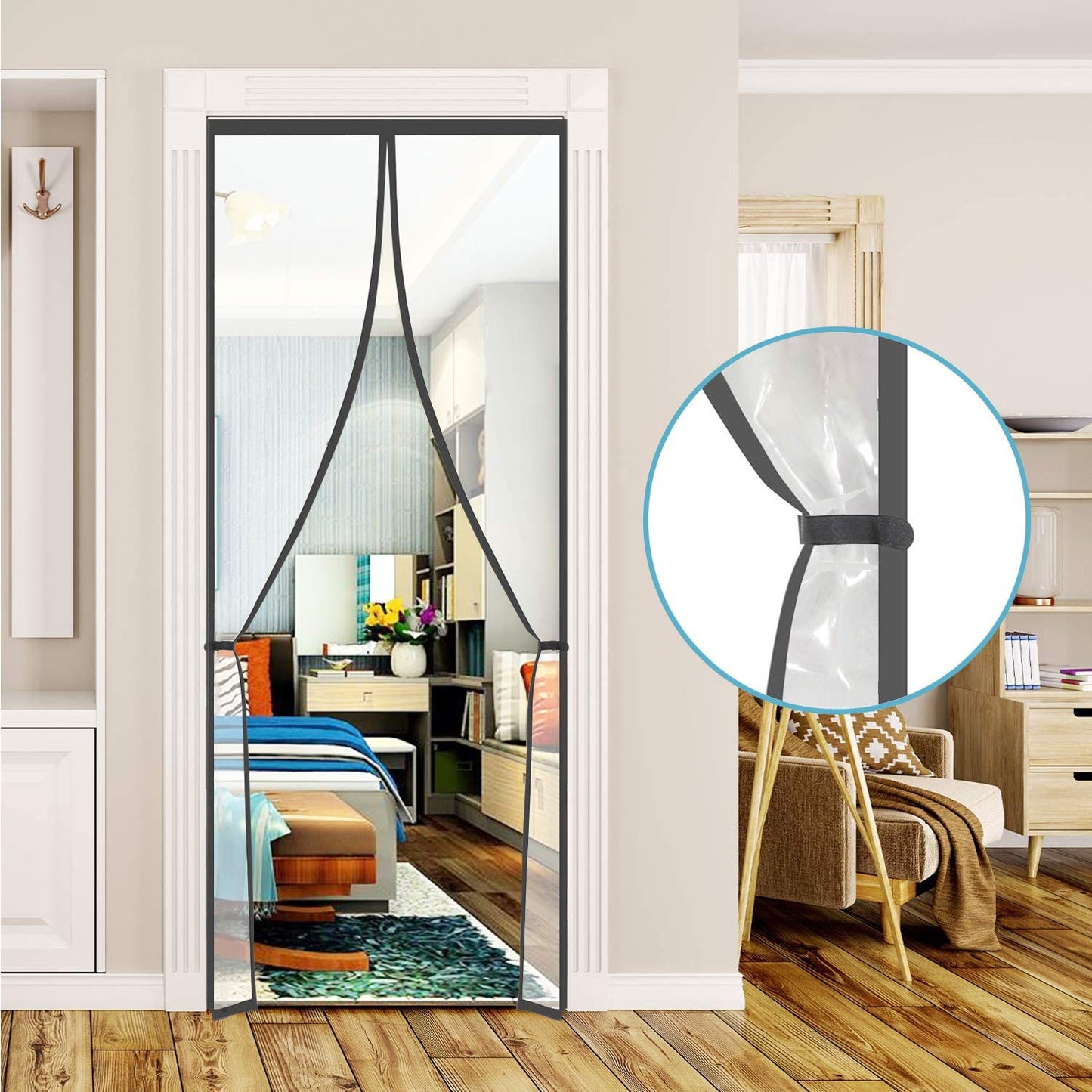Transparent Insulated Curtain-Magnetic Thermal Cover, Screen Self-Closing Privacy Screen Hands Free for Patio, Kitchen, Bedroom, Air Conditioner Room, Fits Doors up to 34" x 80"