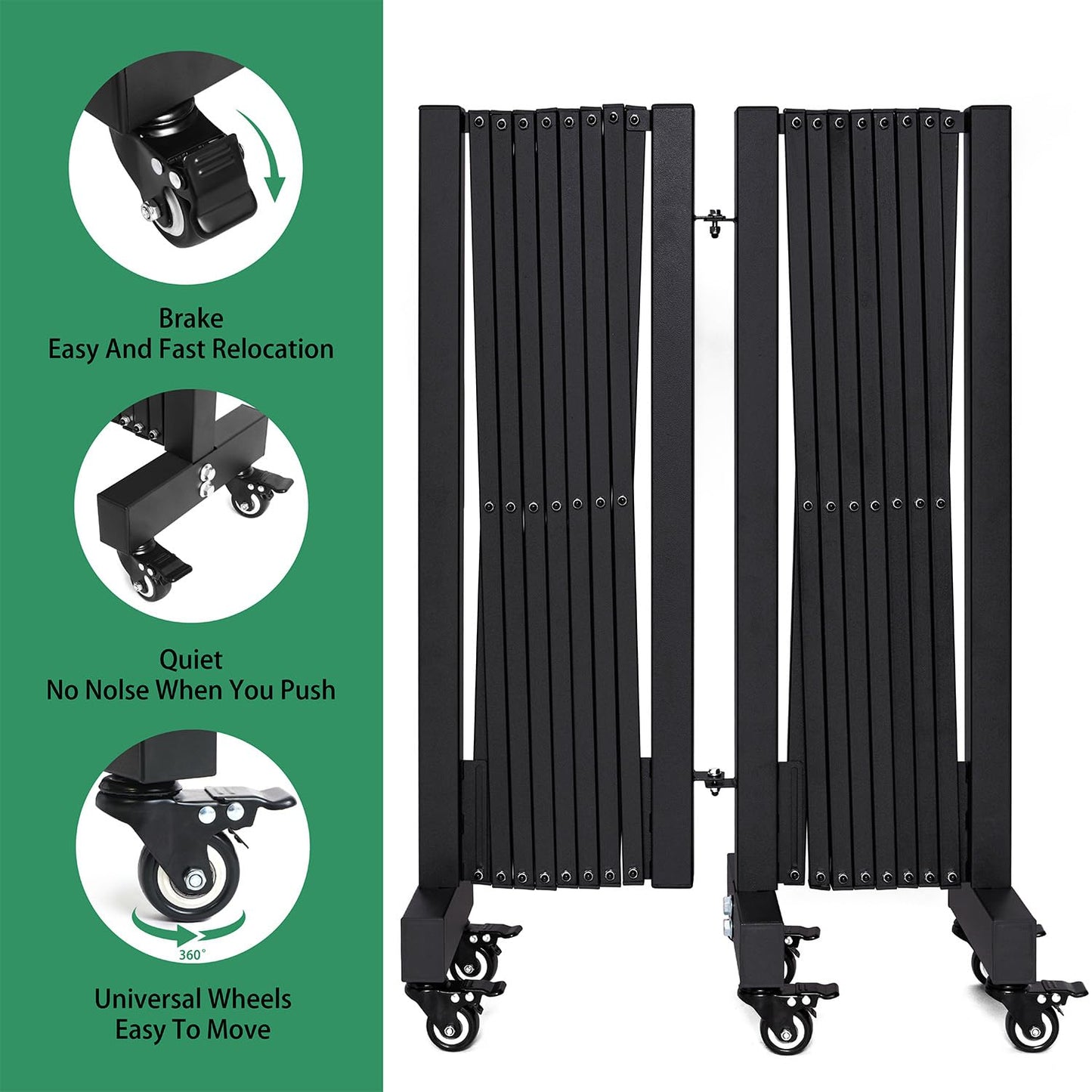LTSEAME 16.5FT Expandable Barricade Gate, Expandable Metal Barricade Gate Alloy Fence and 270 Degrees Direction Adjustment with Wheels, for Industrial or Residential Use (Black, 16.5FT)