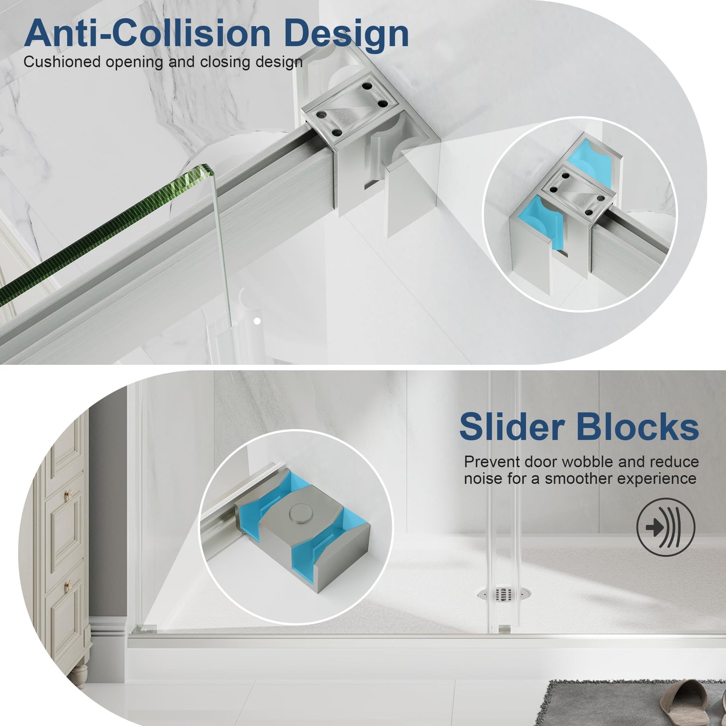 EASYWORC Frameless Double Sliding Shower Doors, 55-60" W x 76" H Shower Glass Door, 1/4" (6mm) Thick ANSI Certified Tempered Glass with Explosion-Proof Film and Nano Coating, Brushed Nickle