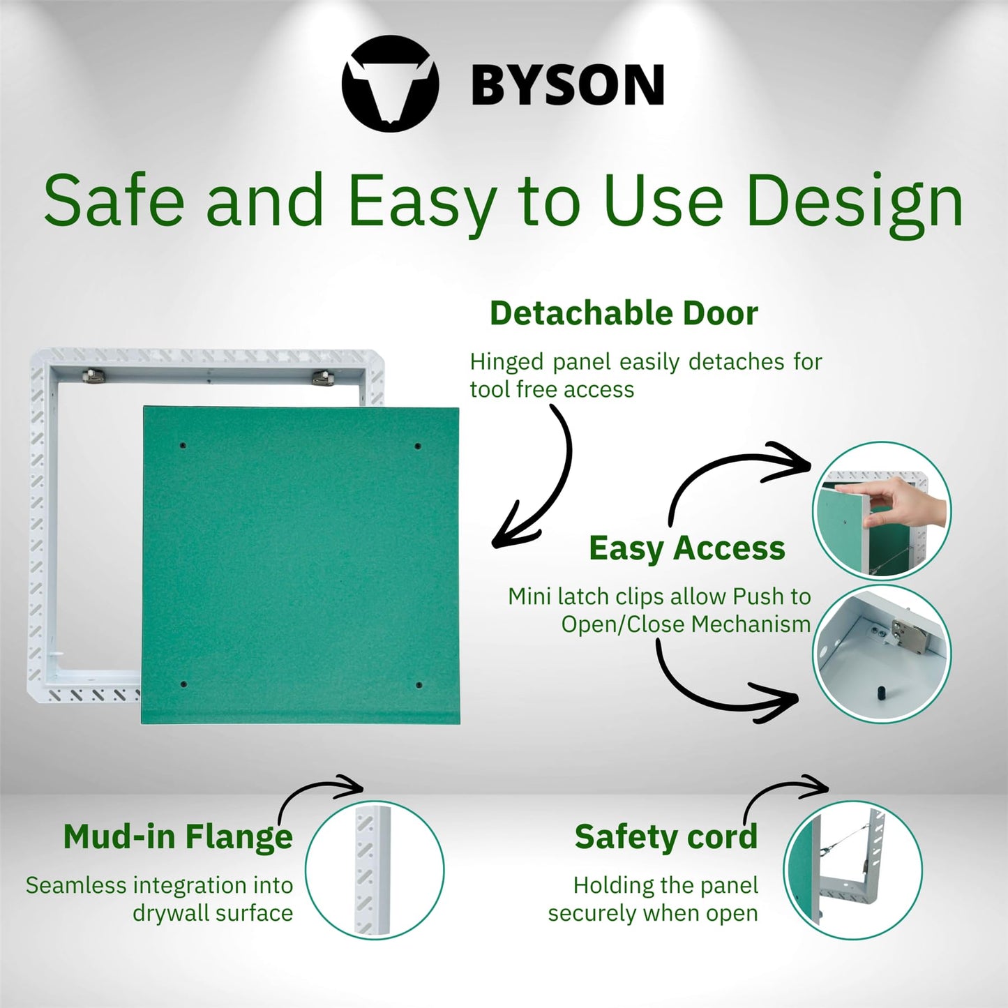 Byson Drywall Access Panel 12x12 Inches – Wall Access Door with Mud-In Flange, Heavy Duty Steel Frame, 5/8” Gypsum Inlay, Hidden Hinged Push Lock