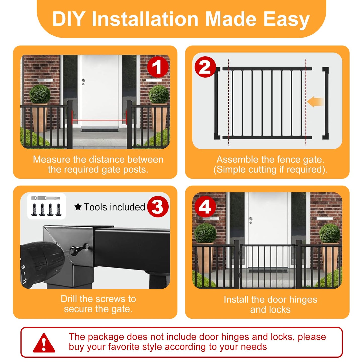 Deck Fence Gate Outdoor, 32''H Gate for 36''H Deck, Entry Way Metal Gate Black Powder Coated DIY Fence Gate, for Residential, Yard, Patio(No Hinge)