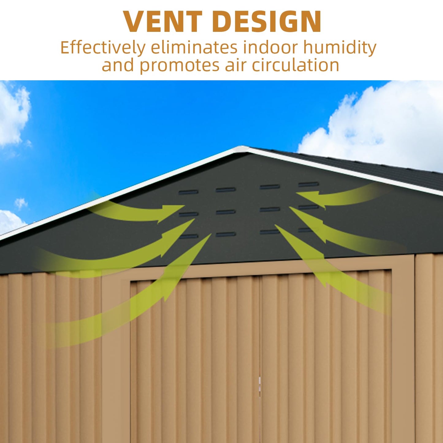 8X12FT Outdoor Metal Storage Shed, Lockable Weatherproof Garden Shed for Tools & Equipment, Durable Galvanized Steel with Sloping Roof & Ventilation, Ideal for Backyard, Patio & Garage Storage, Brown