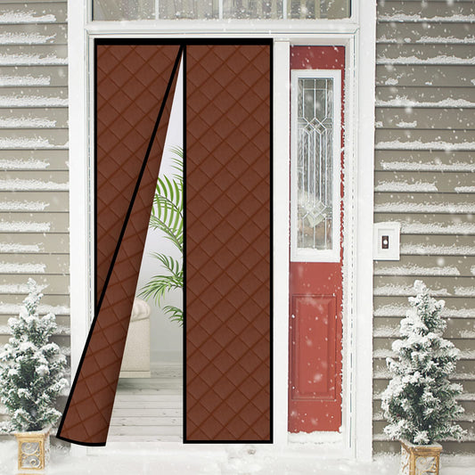 Magnetic Thermal Insulated Door Curtain Thickened, PU Material Hands Free Automatic Closing Durable Windproof Waterproof Door Screen, Fits Door Size up to 34'' x 80'', Brown
