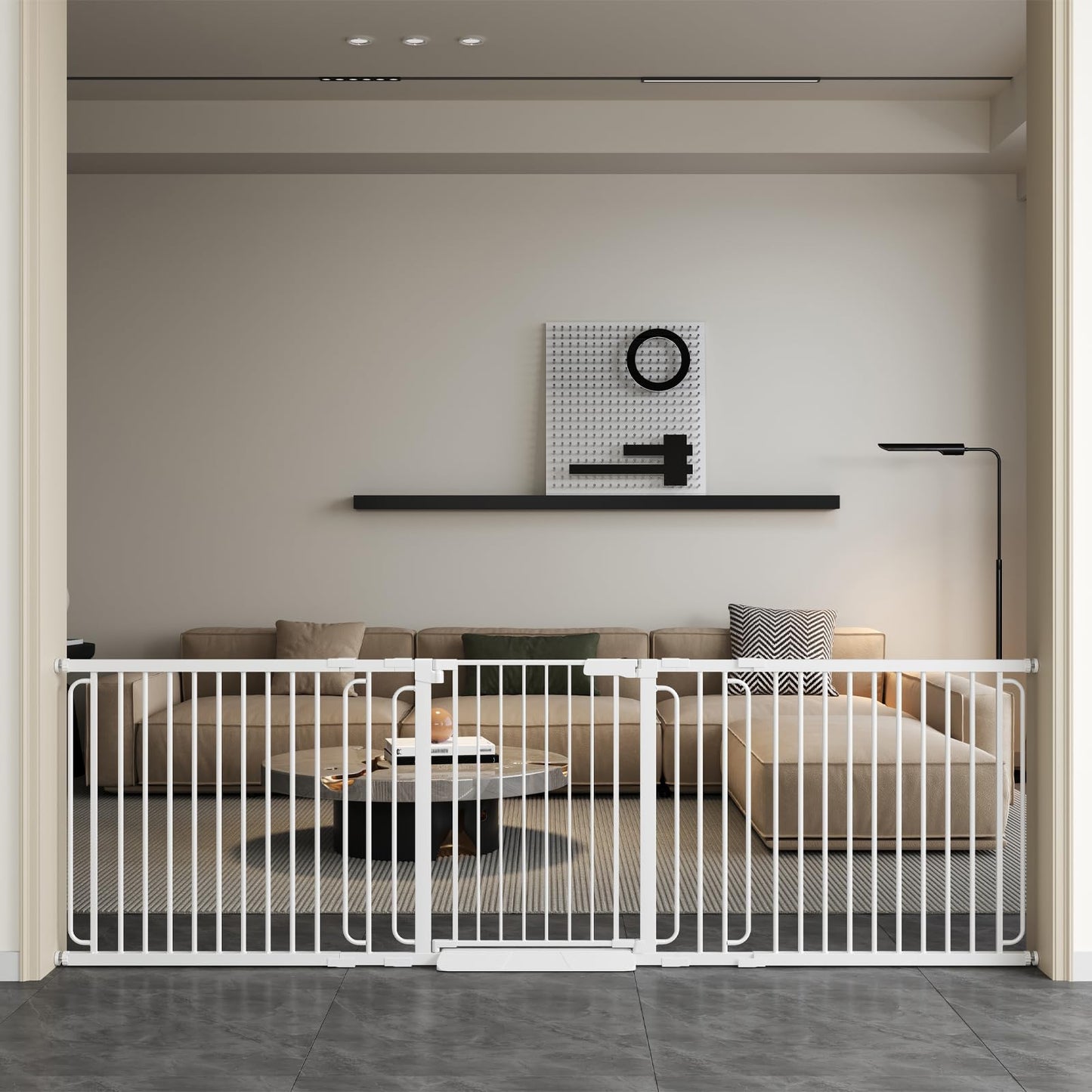 Extra Wide Baby Gate with Door 85.7-101.5 Inch Pressure Mounted, Auto Close Child Baby Gates for Doorways No Drill, Walk Through Dog Gate Indoor for The House, White